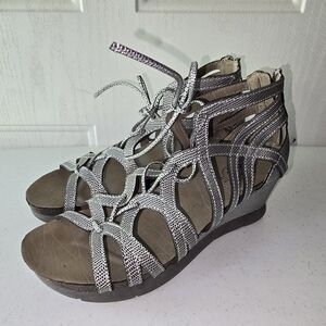 Hokus Pokus Women's Faith 2 Silver Lace Up Wedge Sandals. SIZE 8½